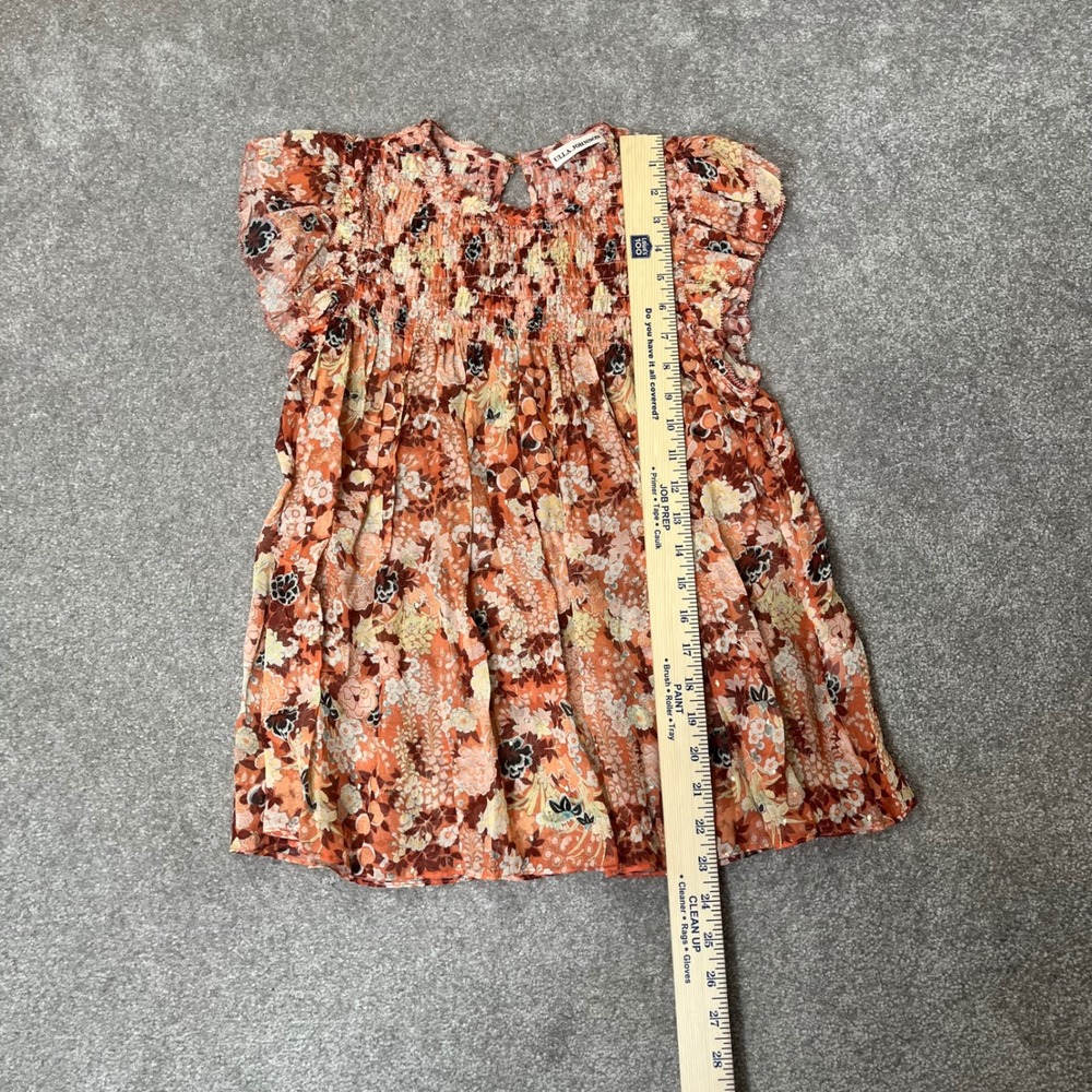 Ulla Johnson Blouse Womens Size 0 Orange Floral Silk Smocked Metallic Top - Picture 7 of 13